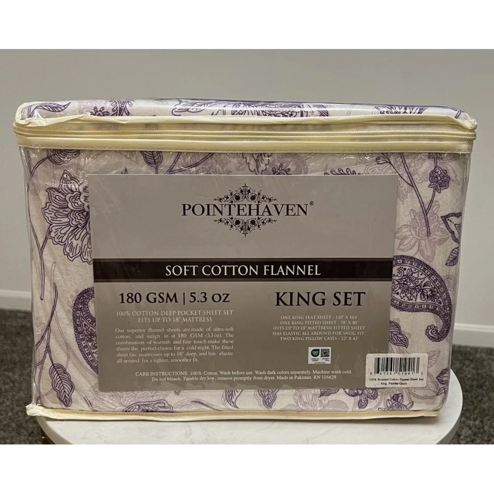 King Sheet Set 100% Cotton Flannel Bed Sheets Floral Paisley Deep Pocket